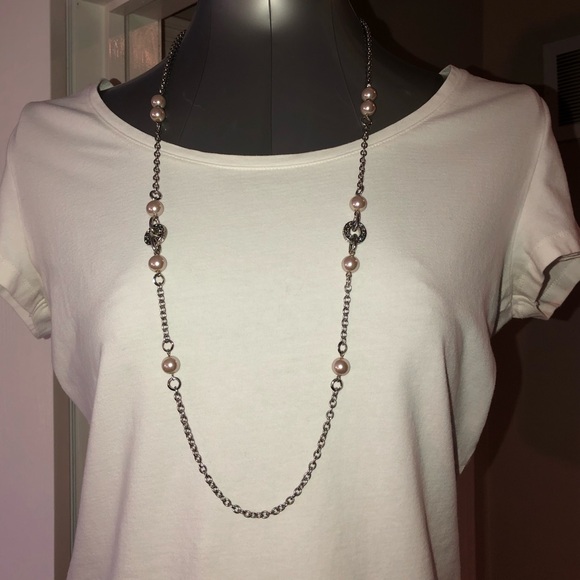BR long necklace with rhinestone & pearls - Picture 1 of 8